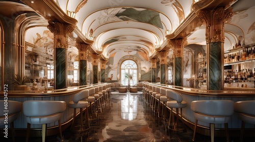 A luxurious bar with marble details, representing elegance and high-end lifestyle. Generative AI