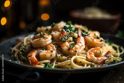 A delectable shrimp scampi pasta. generative AI photo