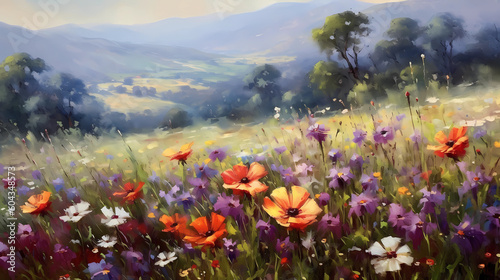 a peaceful meadow filled with wildflowers. generative AI © dataimasu