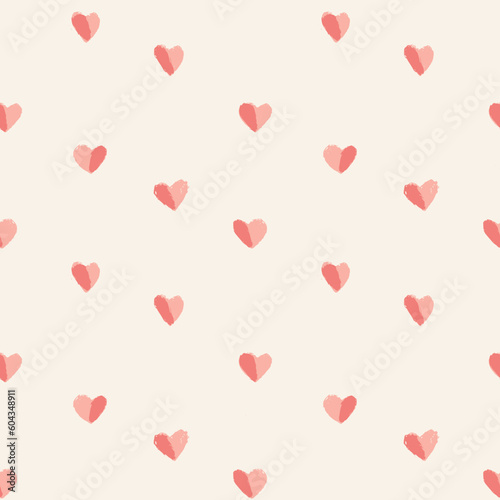 Seamless cute heart pattern of two coloured hearts with sketched texture, all pink and rosy. Great for Valentine's day merchandise, wallpaper, stationery, baby clothing, cute fashion accessories 