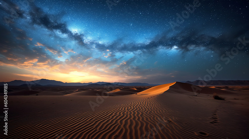 a starry night sky over a serene desert landscape. generative AI