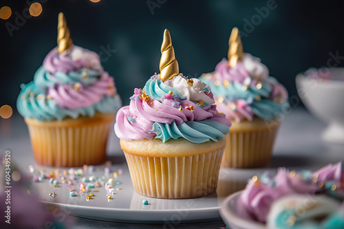 Enchanting Unicorn Cupcakes for a Magical Birthday Party. created with Generative AI