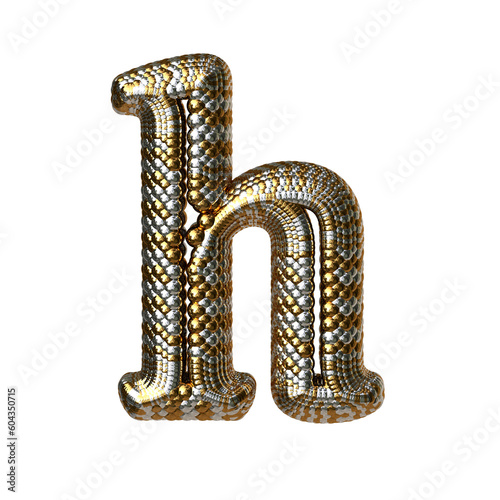 Symbol made of gold and silver like the scales of a snake. letter h photo