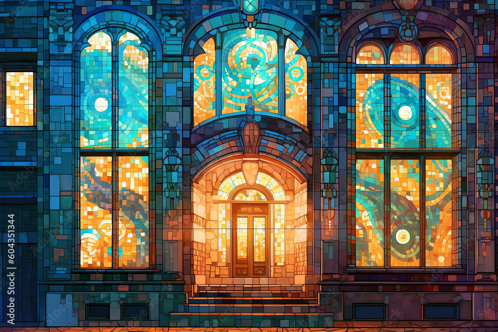 mosaic adorning the facade of a historic building. generative AI