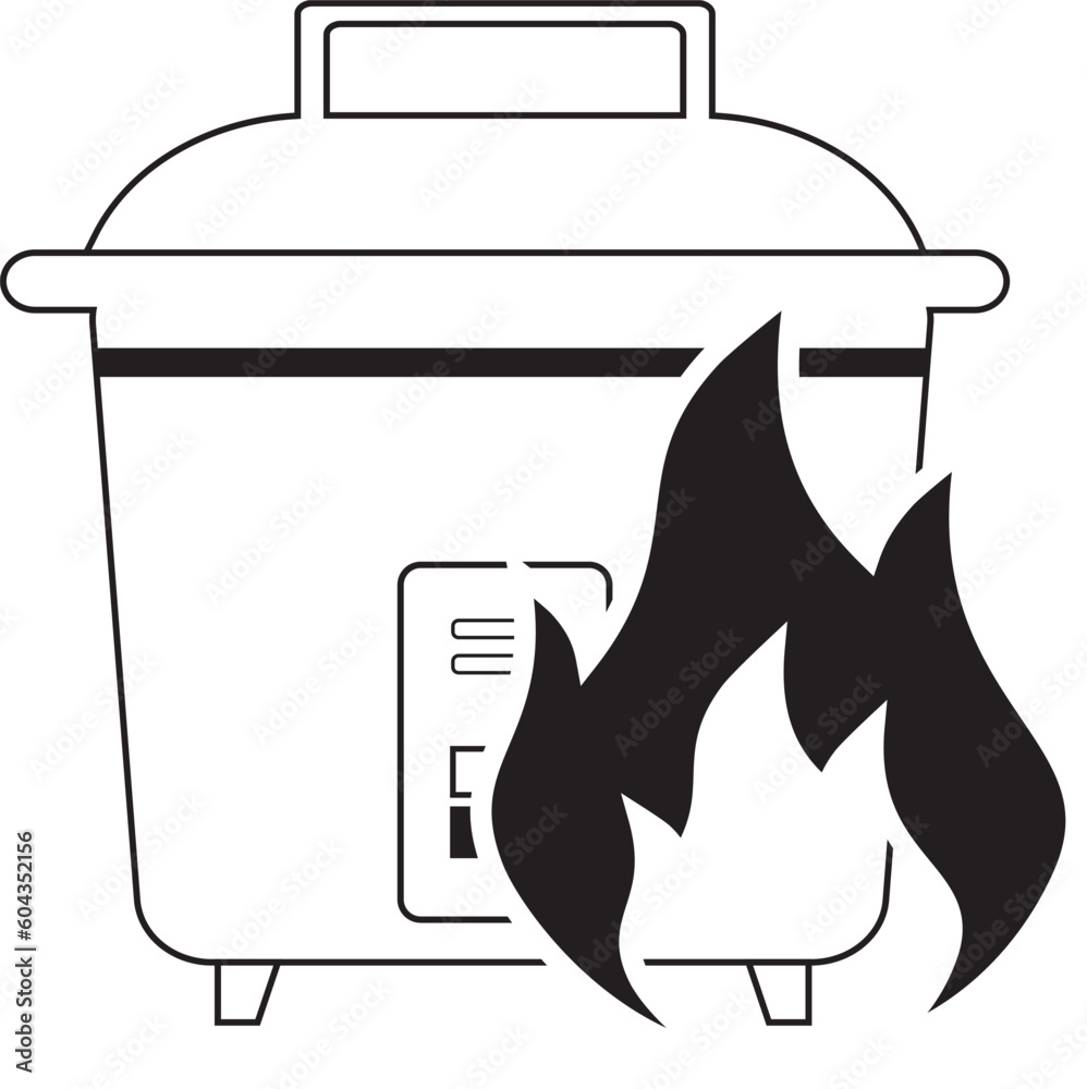 burnt rice cooker icon illustration, electronic burn hazard warning symbol Stock Vector Adobe