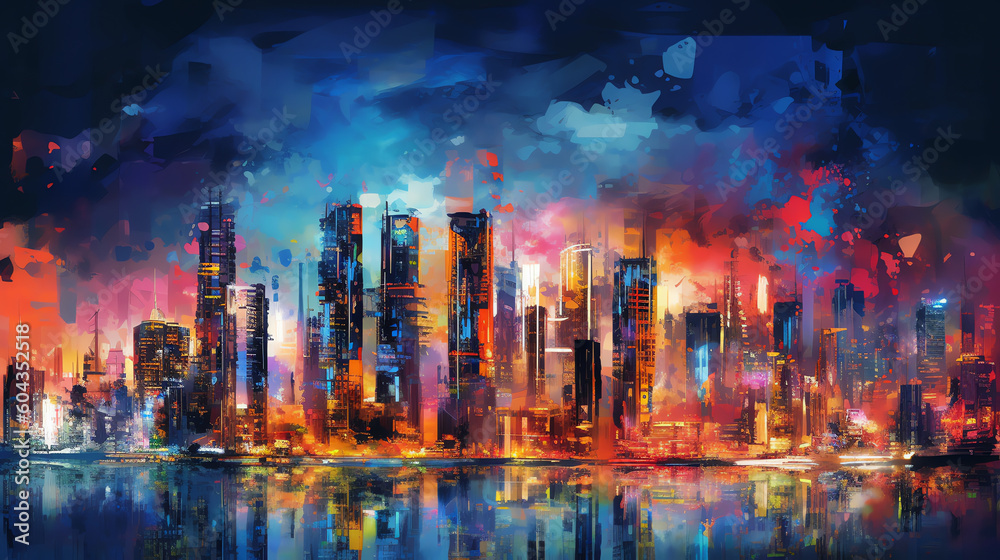 vibrant abstract art of a metropolis city. generative AI