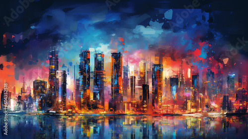 vibrant abstract art of a metropolis city. generative AI © dataimasu