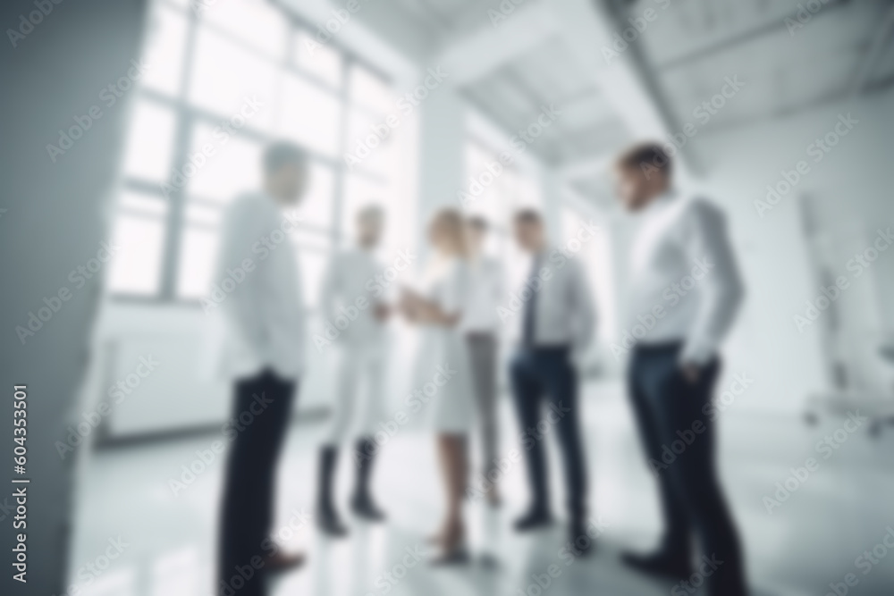 Blurred image of a group of people managers negotiating in the office, AI generated interior for business presentation background Blurred image of a group of people managers negotiating in the office, AI generated interior for business presentation background