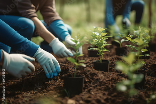 Growing Together: Dedicated Volunteers Planting Seedlings and Nurturing Nature's Promise, created with Generative AI