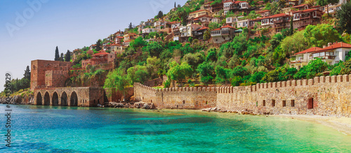 Fototapeta Naklejka Na Ścianę i Meble -  Old shipyard near of Kizil Kule Red tower in Alanya, Antalya, Turkey