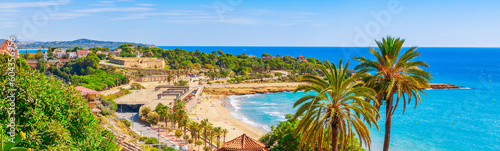Beach in Tarragona city, Spain, South Europe. Sea coast in Catalonia photo
