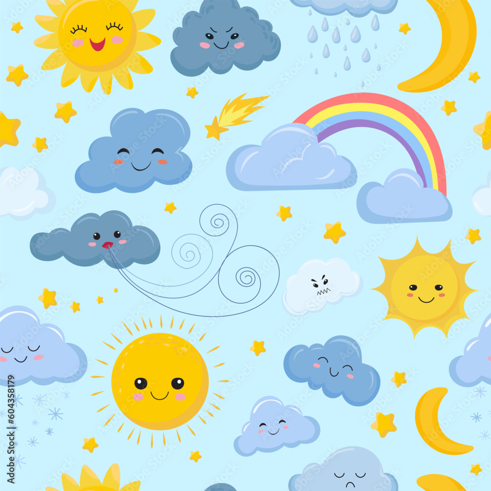 clouds and sun seamless pattern vector clouds and sun seamless pattern vector