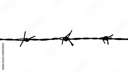 Barbed wire fence on white background