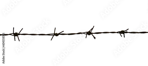 Barbed wire fence on white background