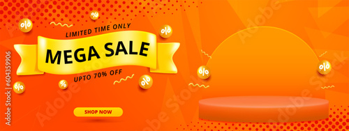 mega sale banner template with podium design. promotion sale banner for website, flyer and poster.