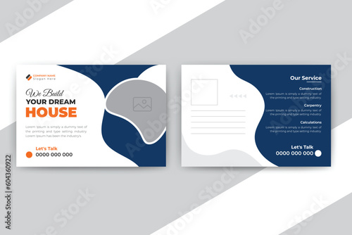 Construction house renovation real estate services postcard template design
