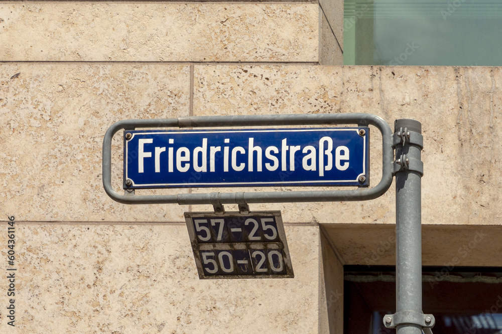 Obraz premium street name Friedrichstrasse - engl: Frederick street - in detail in the city of Wiesbaden, Hesse