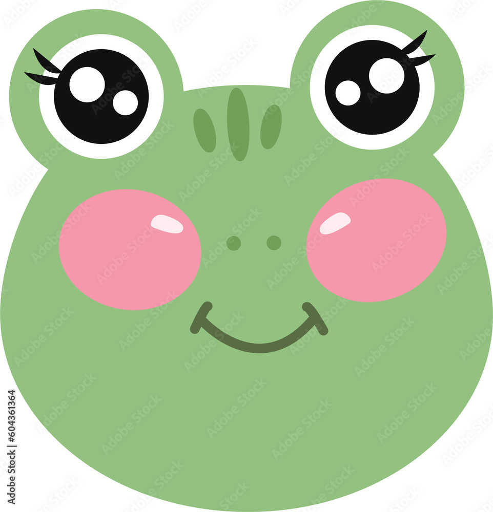 a little cute kawaii frog head with pink cheeks