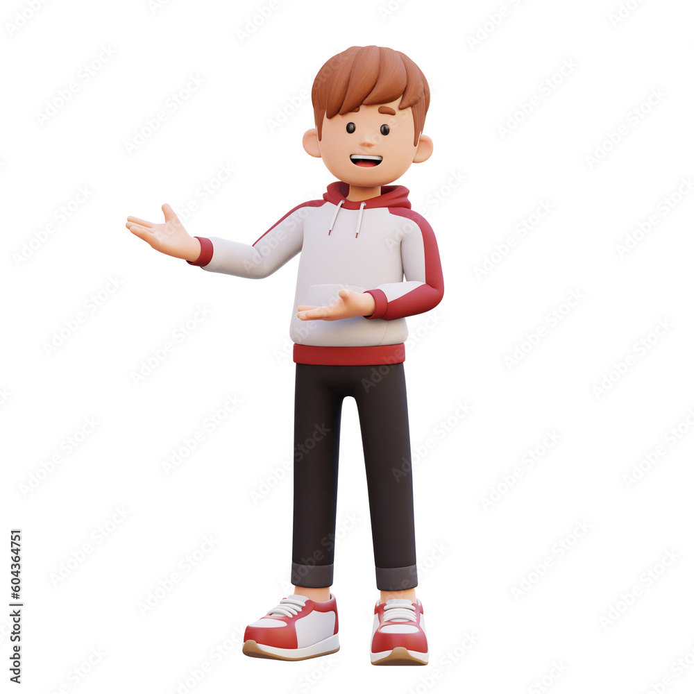 3d male character presenting to the right