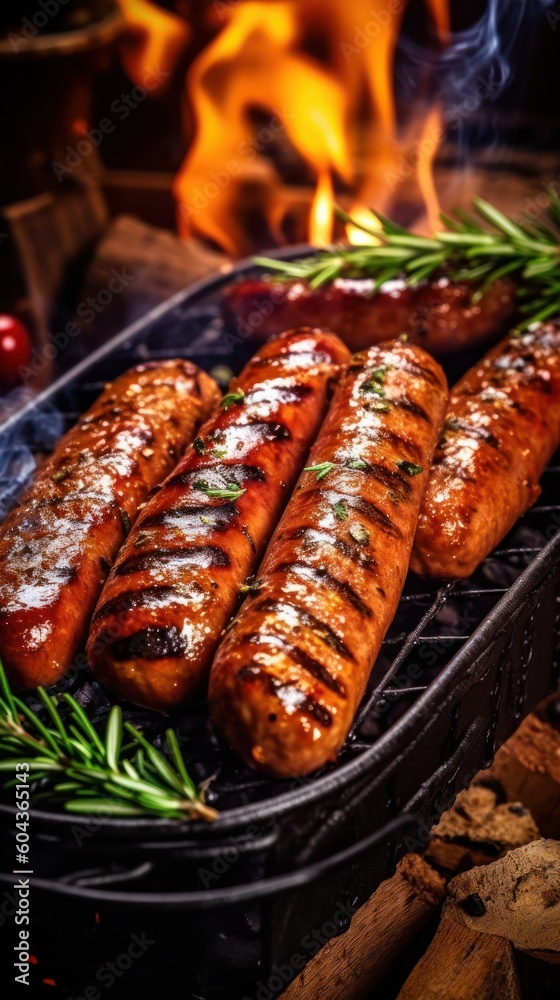 Grilled sausages food grilling. Generative AI Grilled sausages food grilling. Generative AI
