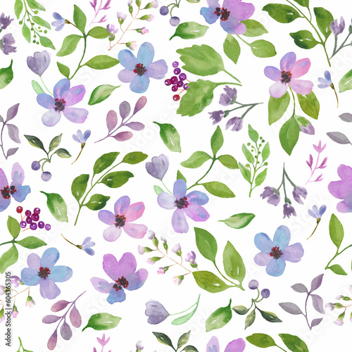 Watercolor floral seamless pattern. Hand drawn illustration isolated on white background.