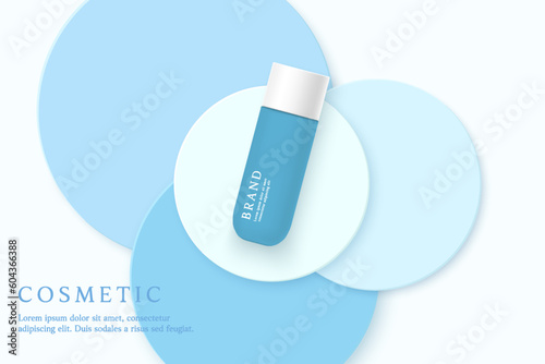 Skin care product and package ads template on blue background .