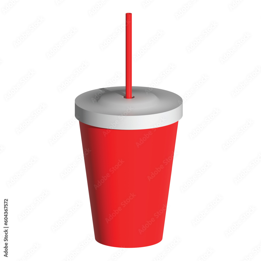 Takeaway red cola cup with straw isolated on white background, takeaway cola cup mockup empty for typing and logos, realistic 3d soda cup. Vector illustration Takeaway red cola cup with straw isolated on white background, takeaway cola cup mockup empty for typing and logos, realistic 3d soda cup. Vector illustration
