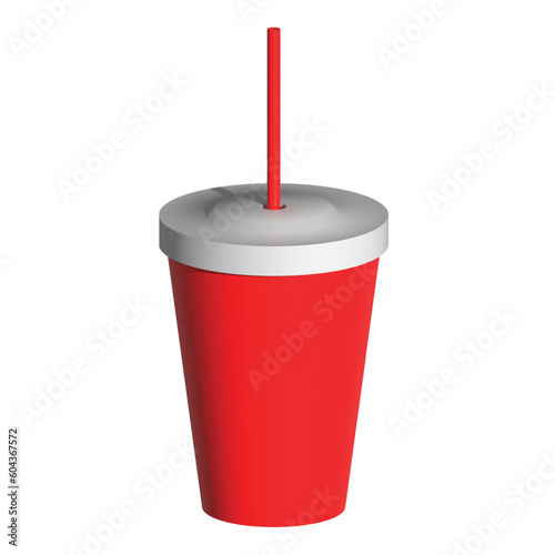 Takeaway red cola cup with straw isolated on white background, takeaway cola cup mockup empty for typing and logos, realistic 3d soda cup. Vector illustration