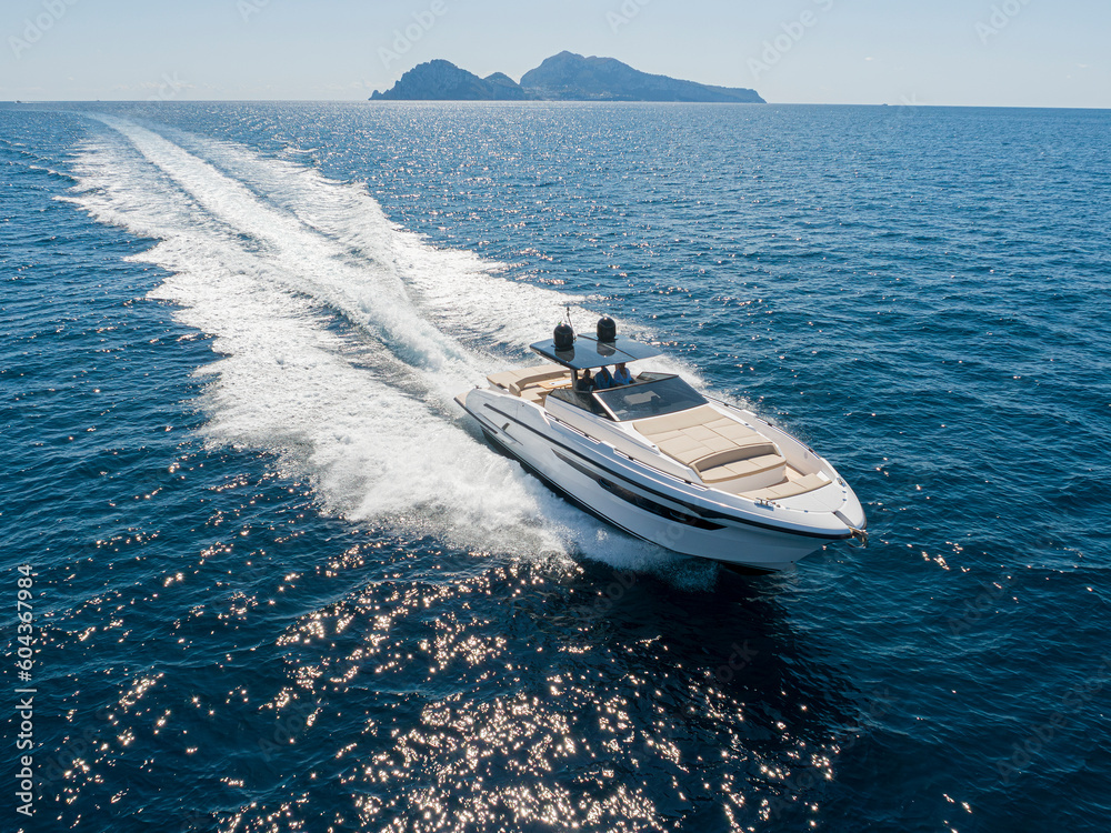 Aerial view of a luxury yacht in the mediterranean sea. napoli coast