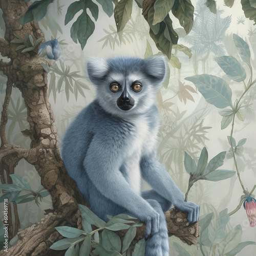 Vintage look Illustration of Lemur in Natural Habitat. Generative ai