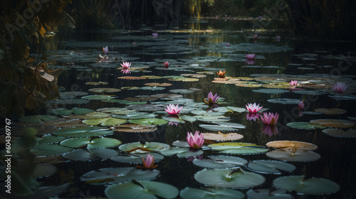 water lily in the pond. Generative Ai
