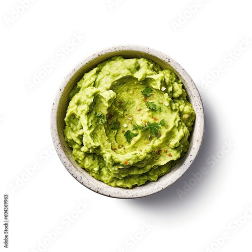 Bowl of Guacamole on a White Background Generative AI