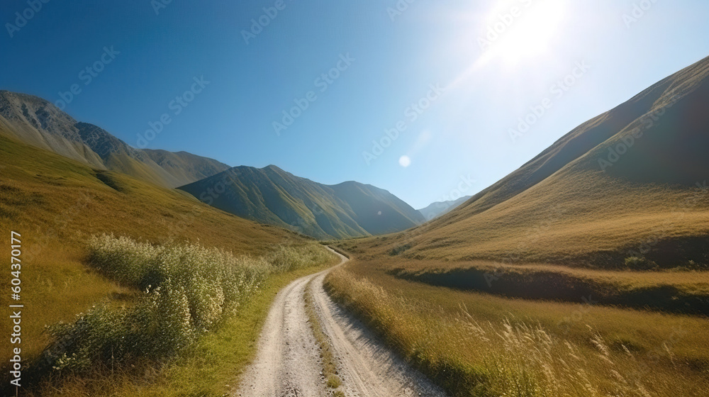 country side road leading to mountains. Generative Ai country side road leading to mountains. Generative Ai