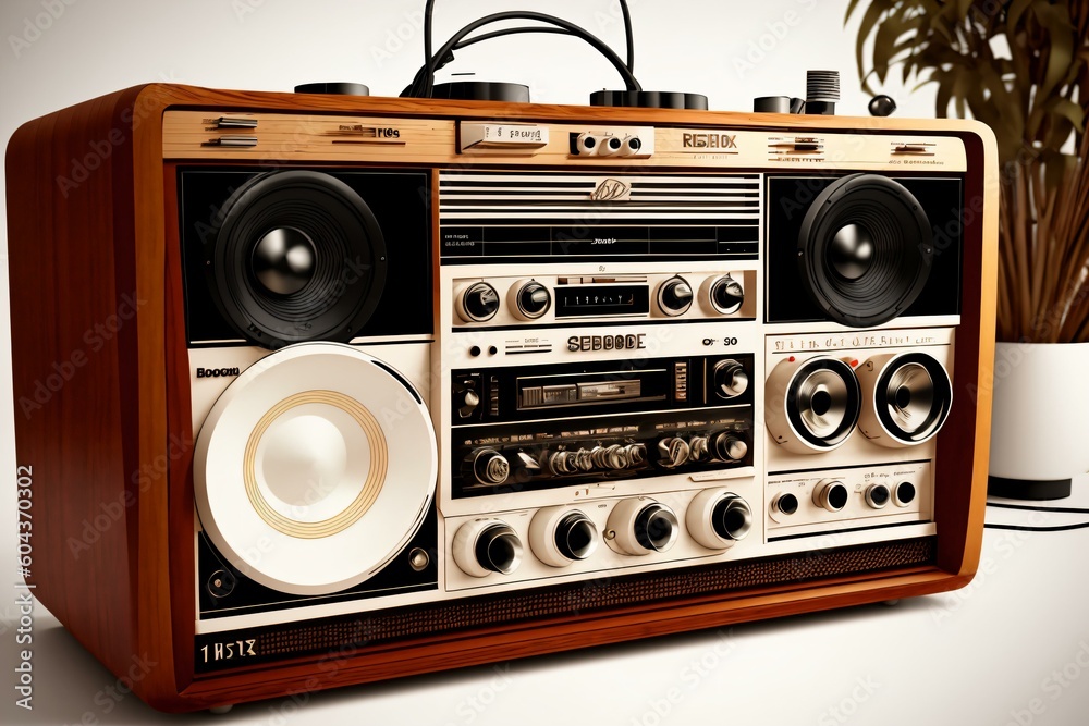 Fototapeta premium Vintage Retro Radio Stereo Boombox Design Concept. AI Generated.