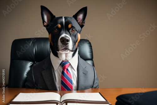 Canine Corporate: A Professional Pooch in Business Attire. AI Generated.