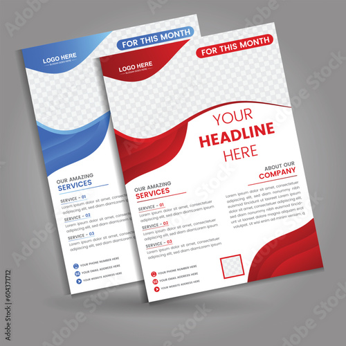 Business flyer design a4 size template for company growth and promotion business sale. half page corporate brochure cover layout with 2 color variation. clean simple standard flyer vector illustration