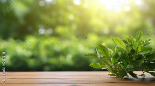 Beautiful summer background with green juicy young herbs on the wooden table -KI generated  © PhotoArtBC