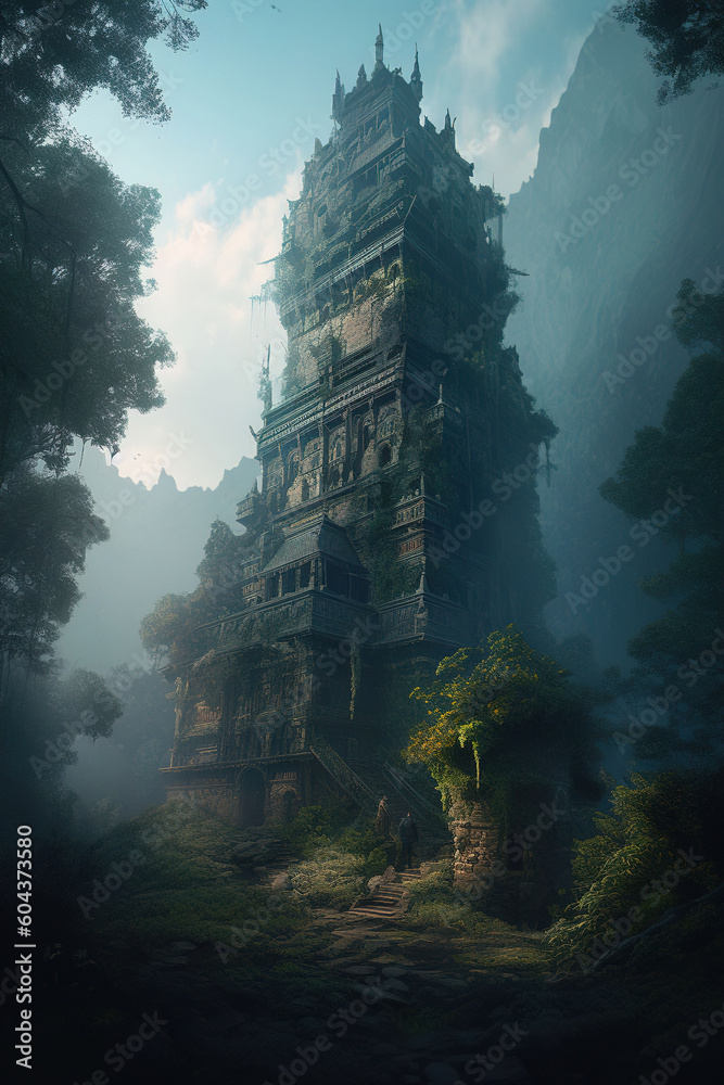 fantasy castle in the forest. Generative Ai