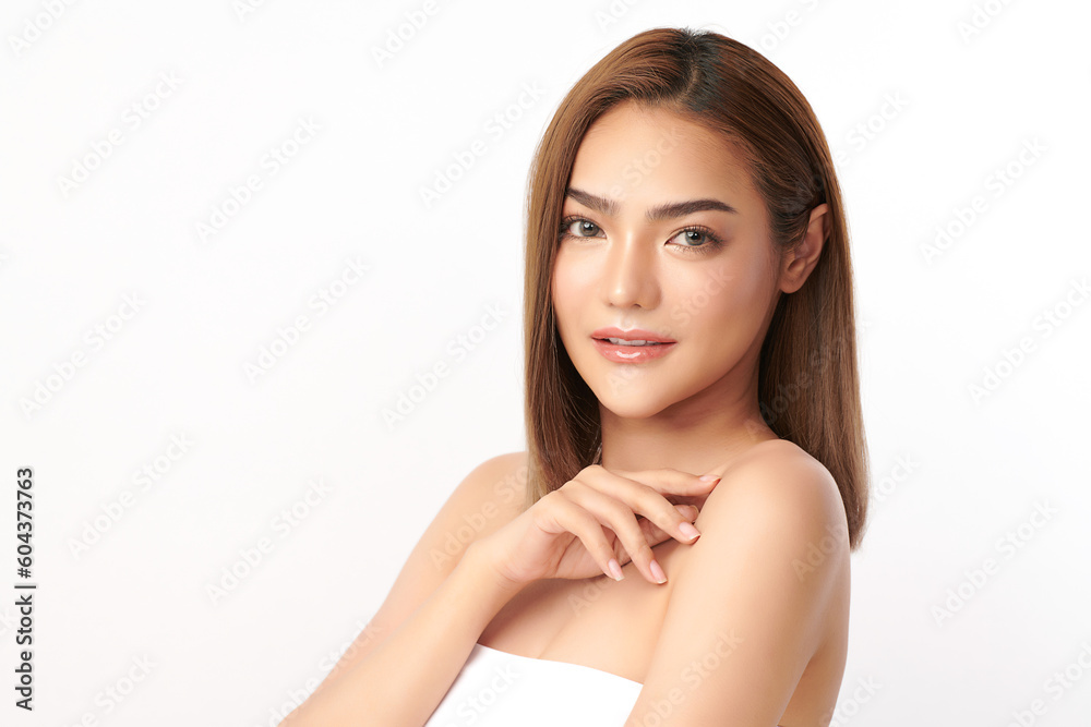 Beautiful young asian woman with clean fresh skin on white background, Face care, Facial treatment, Cosmetology, beauty and spa, Asian women portrait.