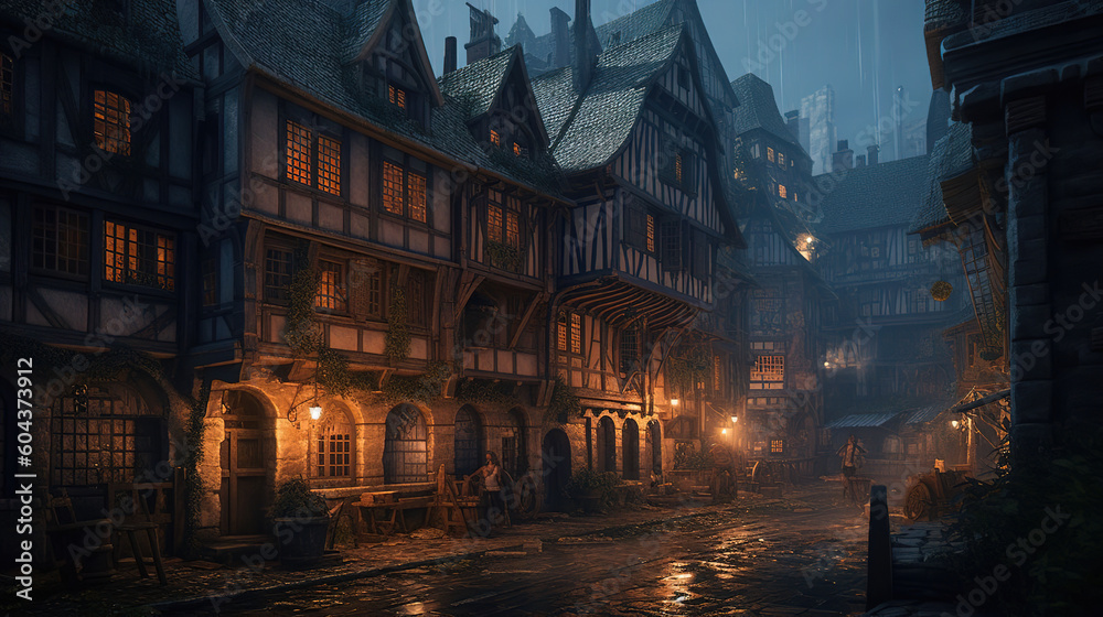 street in the town at night. Generative Ai street in the town at night. Generative Ai