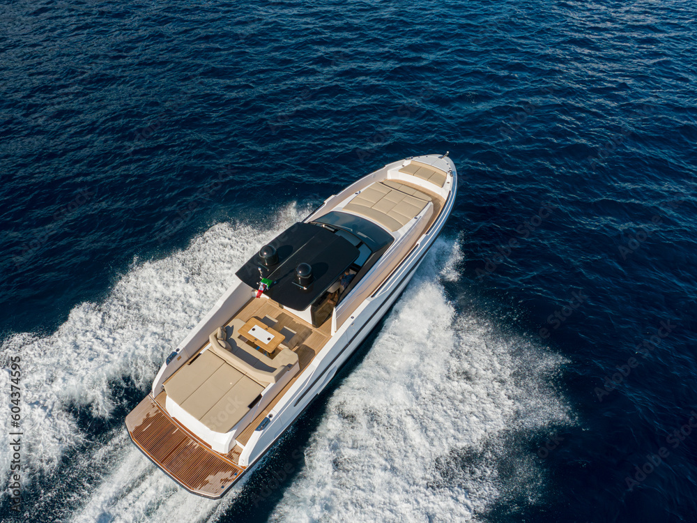 Aerial view of a luxury yacht in the mediterranean sea. napoli coast Aerial view of a luxury yacht in the mediterranean sea. napoli coast