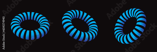 Vector illustration of 3D torus. Isolated  black background. Design element for magazine, leaflet, billboard, and posters. Trend gradient. Geometric shape set