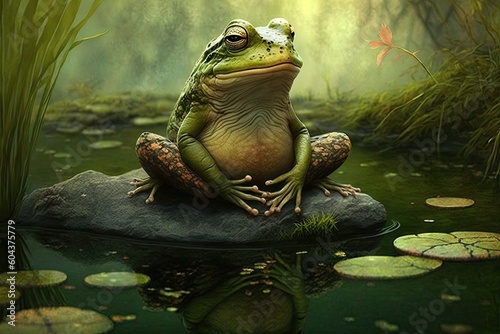 Frog sitting on a rock in the forest © Олег Фадеев