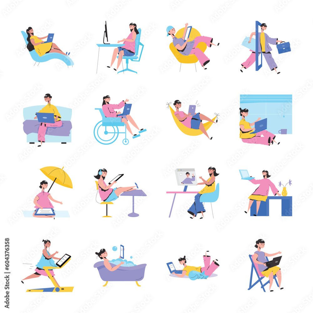 Trendy Pack of Remote Work Flat Illustrations
Trendy Pack of Remote Work Flat Illustrations