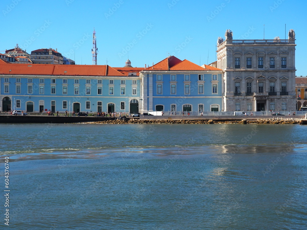 Government building is stand out by the sea in Lisbon.