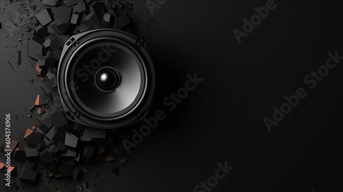 Powerful Sound Loudspeaker on a Black Wall Background. created with Generative AI