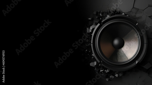 Powerful Sound Loudspeaker on a Black Wall Background. created with Generative AI