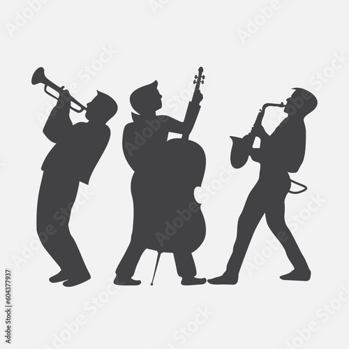 Set of musicians silhouettes in flat style vector. Jazz Orchestra. Live music in vector.