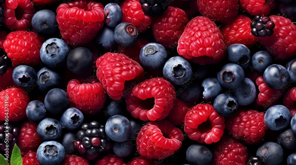 blueberries, raspberries and black berries shot top down generative ai blueberries, raspberries and black berries shot top down generative ai