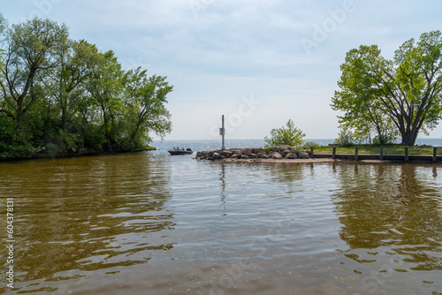 A Boat Entering Brothertown, Wisconsin, Harbor, On Lake Winnebago photo